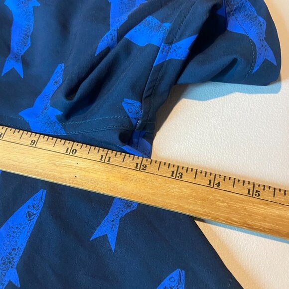 Seastate Men M Swim Trunk Mesh Lined Fish Print Navy Blue 5" Inseam Beach Pool - Picture 7 of 9